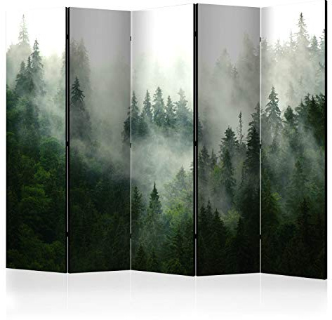 murando - Paravent Raumteiler Wald, 225x172 cm, 5-teilig, Wohnzimmer, Büro | Mobiler Sichtschutz, sofort einsatzbereit, Holzrahmen, ideal fürs Wohnzimmer oder Büro, geruchsneutral, lichtbeständig