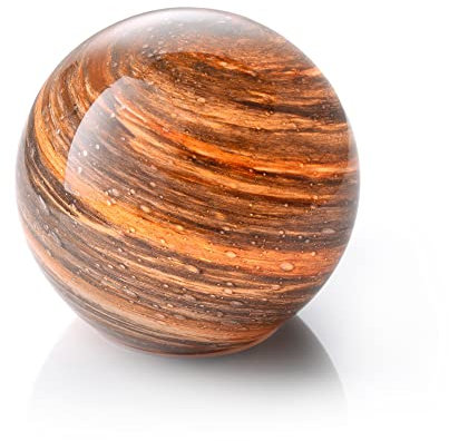 Auraglow Lampe de table LED en verre soufflé faite à la main, lampe de table à piles sans fil, [Jupiter]