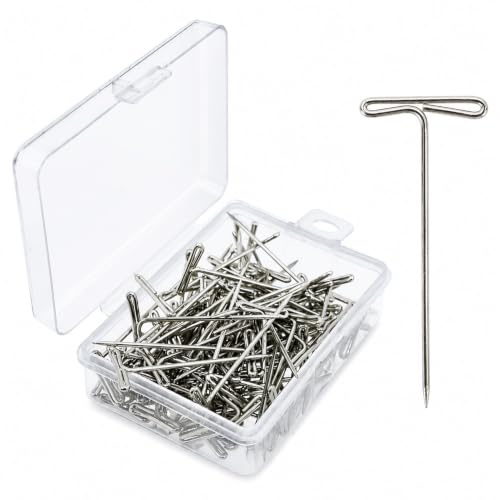 100pcs 32mm Metal Wig Pins with Box, T Pins for Crafts Sewing Jewelry (Silver)