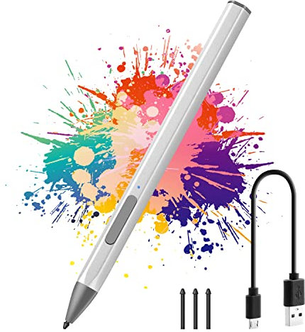 Stylus Pencil For Surface,Rechargeable Touch Screen Pen,Palm Rejection,Tilt & 4096 Levels Pressure for Microsoft Surface Pro X/8//7/6/5/4/3,Surface Book/Laptop/Studio, Surface Go 3/2/1 (Silver)