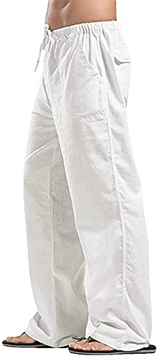 YAOHUOLE Men's Linen Pants Loose Casual Yoga Pants Straight Legs Trousers
