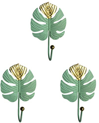 Cabilock 3pcs Leaf Shape Wall Hook Multifunctional Green Hook for Storing Clothes Hats Keys and Stylish Wall Decor for Kitchen Living Room and More