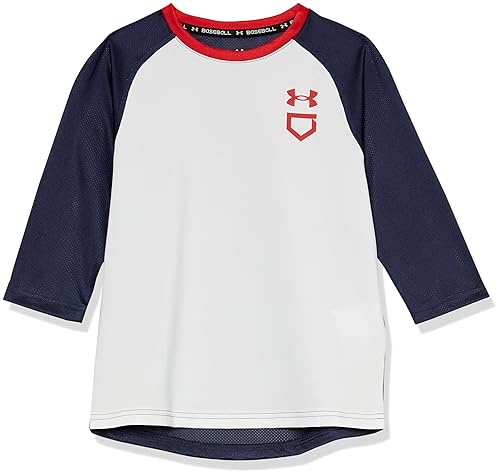 Under Armour Boys Utility 3/4 Performance Shirt, (100) White/Midnight Navy/Red, Large