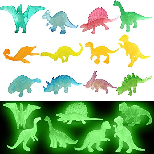 24 Stück Leuchten Dinosaurier Spielzeug,Dinosaurier Party Mitgebsel,Party Mitgebsel Leuchtet im Dunkeln,Mini Dinosaurier Figuren,Realistische Kleine Dinosaurier Figur,für Kinder Jungen Mädchen