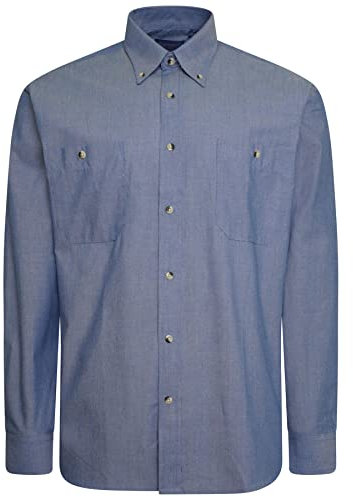 Mens Formal Shirts Chambray Long Short Sleeve Front Pockets Casual Collar S-3XL (Denim, Long Sleeve, 2XL