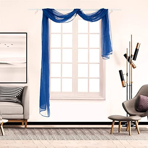 SCHOAL Voile Querbehang Transparenter Freihandbogen Uni Freihanddeko einfarbig Deko Gardinen Dekoschals Vorhang Wohnzimmer Gardinenschals 1 Stück HxB 90x400cm Blau #1