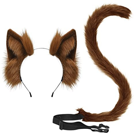 FakeFace Halloween Cosplay Kostüm Katze Ohren und Schwanz Set, Kunstpelz Tier Katze Fuchs Langen Schwanz Ohren Kit Halloween Tier Thema Party Kostüm Cute Hair Clips Party Requisiten