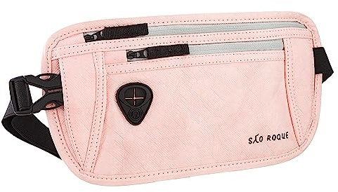 SAO ROQUE ® Bauchtasche Damen Herren (S) Gürteltasche Reise Zubehör Vegan, RFID Blocker, Hüfttasche stylisch, Geldgürtel edle Leder-Optik, flach (Peach)