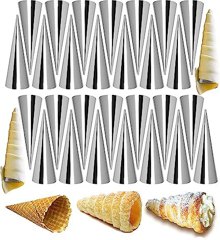 WishesMar 30 Stück Edelstahl Schillerlockenform Klein Schaumrollenformen Antihaft Cannoli Formen Set Cream Horn Molds Kuchen Gebäck Spirale Backformen Backzubehör - Länge 8.6cm