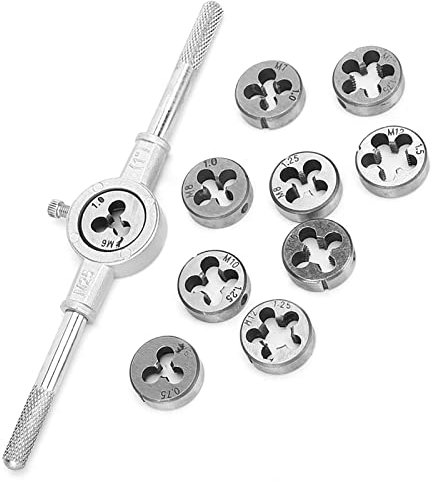 Gewindebohrer und Matrizen, Gewindeschneider-Set, M6-M12 Handwerkzeug-Set Zum Schneiden von Außengewinden für die Gewindebearbeitung, mit 25-mm-Schraubenschlüssel, Werkzeuge