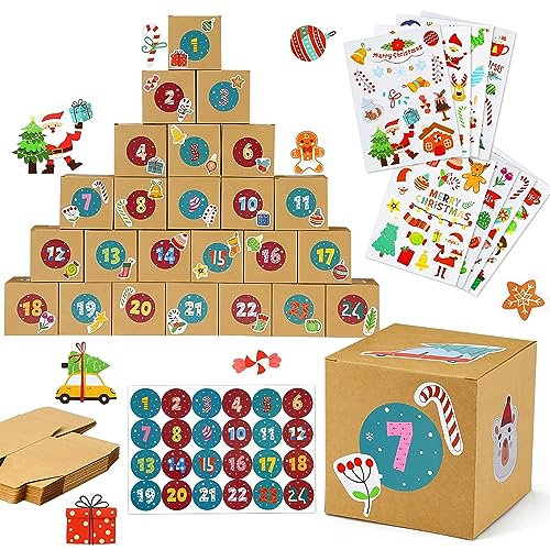 DazSpirit Adventskalender Zum Befüllen, 2024 DIY Adventskalender zum Selbstbefüllen mit Kartons, Stickern, Weihnachtskalender Adventskalender zum Selber Befüllen, Adventskalender Kinder & Erwachsene