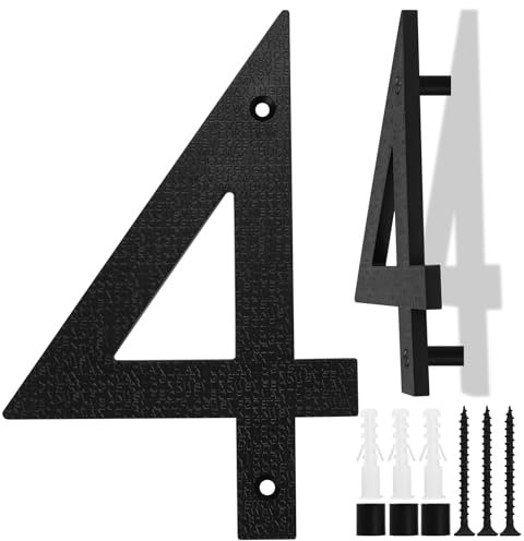 Hausnummer Schwarz, 20cm Hausnummern Groß, Schwebender Hausnummernschild, Straßennummer Türnummer aus ABS Kunststoff in 3D Effekt für Bürotüren, Briefkästen, Garagen (Ziffer 4)