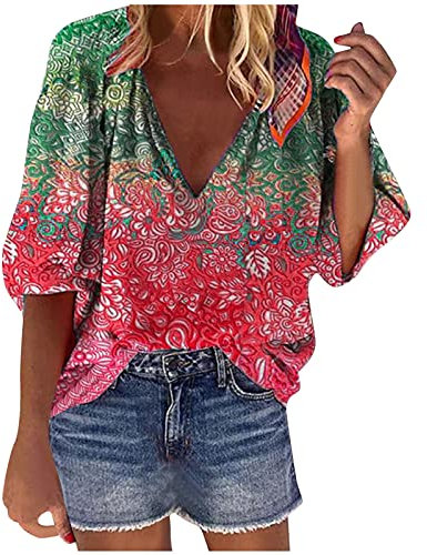 T-Shirt Top für Frauen Party-Mode lockeres Top Karo Kauer Damen (Hot Pink, M)