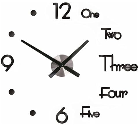 YUNYODA 3D Groß Wanduhr, DIY Römische Ziffern Kombiniert Wörter Wanduhr zum Kleben, Mute Ohne Tickgeräusche Wanduhr Wanddekoration Stanzfreie für Wohnzimmer Küche Büro Dekoration