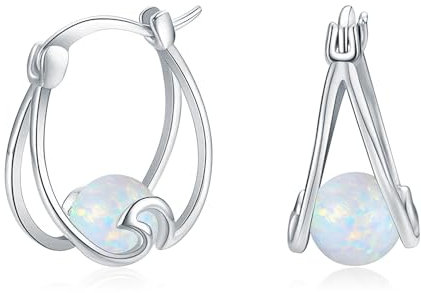 Weißer Opal Creolen für Damen 925 Sterling Silber Huggie Ohrringe Weißer Opal Ohrringe Kreis klappbare Creolen Ohrring Geschenk für Frauen Mädchen (Weißer Opal)