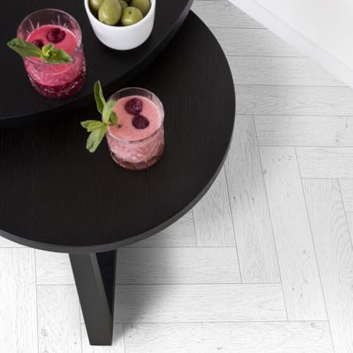 White Herringbone Pattern Anti-Slip Wood Effect Vinyl Flooring For LivingRoom, Hallways, Kitchen, 2.0mm Felt Backing, Waterproof Lino Flooring-1m(3'3) X 2m(6'6)-2m²