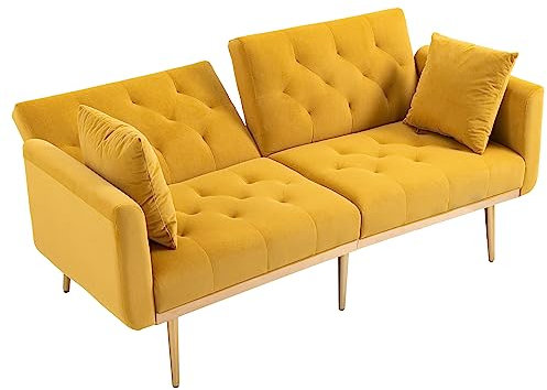 KecDuey 2 Sitzer Sofa, Samt typischen Armlehnen Sofa，161.97 x 77.97 x 79.98cm Samtsofa, Akzentsofa. Loveseat-Sofa mit Metallfüßen， (Samt, Gelb)