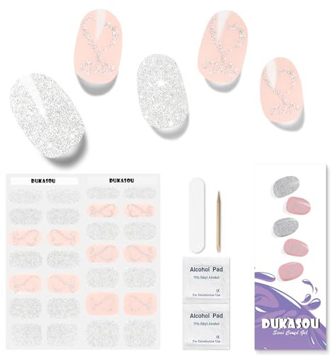 DUKASOU Nagelfolie UV Härtend - 28 Stück UV Gelfolien,Einfach und Bequem UV Gel Strips DIY Gel Nail Sticker ist ein Geschenk für Anfänger, um Nägel zu dekorieren(Silber Glitzer)
