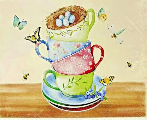 Pintar por Numeros Adultos,Tazas de mariposa DIY Kit de Pintura al óleo de Lienzo para Adultos y Niños con Pinceles y Pigmento Acrílico Paint by Numbers para Hogar Decoraciones 55x70cm,con marco
