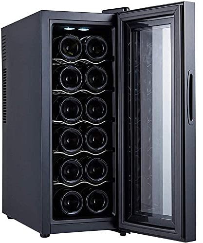 Suuim Cantinetta Frigo per Vini 12 Bottiglie Termoelettrico Frigo per Vini Piccolo Piano di Lavoro umidità Costante Frigoriferi per Vini Porta in Vetro con Controllo Digitale Nero-B Metallo