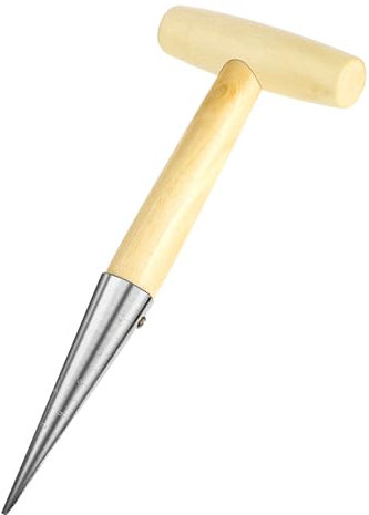 Sibba Hand Dibber with 5 Inch Measurements Seed Dibber Garden Tool Weeds Planter Dispenser Hole Digger Small Shovel Lawn Care Stainless Steel Wooden Handle Grips for Sowing Transplanting