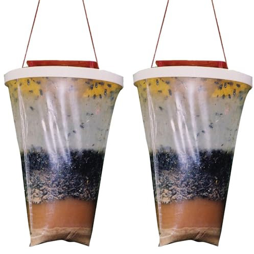 2 Pack Fly Trap Outdoor Hanging Fly Catcher,Effective Horse Barn Fly Traps Killer Bag with Baits for Pest Control,Non Toxic & Poison Free Fly Repellent for Garden Outdoors
