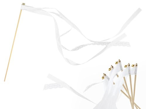 30 Stück Wedding Wands mit Glocke, Wedding Wands Hochzeit, Zauberstäbe Hochzeit Luftschlangen, Spalier Hochzeit mit Weißes Band, Kirchendeko für Hochzeit, Weihnachten, Geburtstage