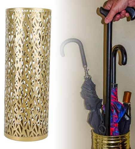 BEIJIALY Porte-Parapluie en Métal, Porte-Parapluie pour Entrée, Porte-Parapluie Rond Autoportant Creux en Métal, Bac de Rangement pour la Maison, L'hôtel, Le Bureau(Or Grand)