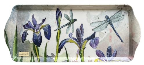 ALEX CLARK Dragonflies and Iris Medium Tray - floral pattern gift - indoor and oudoor garden use - kitchen serveware food, snacks, tea drinks, tray