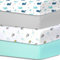 Draps-Housses pour lit bébé, lit Enfant, 70 x 140 cm, Whale and Elephant Patterns and Two Colors of Aqua Green and Light Grey, certifié Oeko-TEX Standard 100, Lot de 4