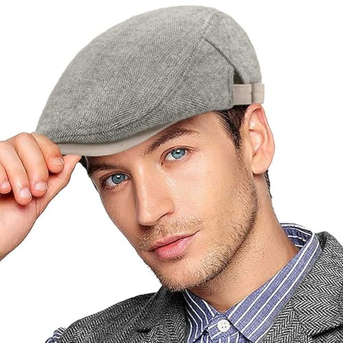 CheChury Schiebermütze Herren Barett Cap Schirmmütze Gatsby Newsboy Mütze Flat Cap Baumwolle Tweed Kappe Herren Golfermütze Cabbie Hat Driving Hüte Flatcap Baskenmützen Herbst Winter,A-Kahki