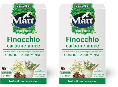 Matt, Finocchio Carbone Anice, Integratore Alimentare Utile per Contrastare i Gonfiori Addominali, Favorisce la Digestione, Confezione da 80 Compresse