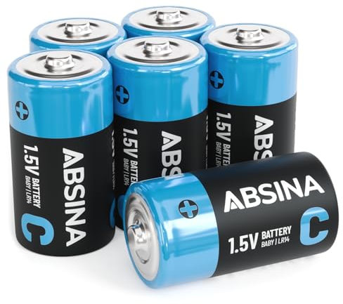 ABSINA 6X Pile C LR14 Alcaline - Batterie C LR14 di lunga durata per torcia, giocattoli e altro - batterie mezza torcia C, batterie LR14, batterie tipo C, pile mezza torcia 1,5 volt, pile LR14 1.5V