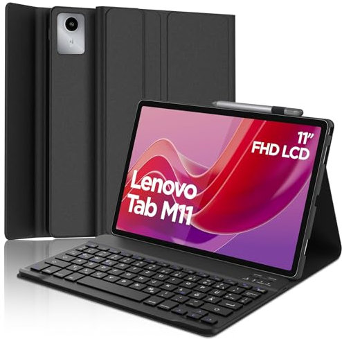 SENGBIRCH Tastaturhülle für Lenovo tab M11 2024 11 Zoll (TB330FU/TB330XU) - QWERTZ Deutsche Tastatur Abnehmbare Bluetooth Wireless Tastatur für Lenovo tab M11 11 2024 Zoll, Schwarz