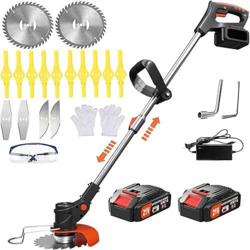 Strimmer,Cordless Garden Strimmer with Blades Grass Trimmer with 6,000 RPM and 650W Motor Garden Strimmer Cordless with 2 Batteries 2.0Ah Brush Cutter is Suitable for Small and Medium Gardens (black)