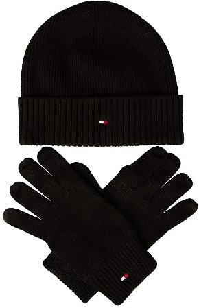 Tommy Hilfiger Strickmütze Mütze Handschuhe Set Beanie & Gloves Baumwolle Kaschmir Schwarz Gift Box