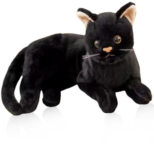 QWEPU Schwarze Katze Plüschtier,Katze Kuscheltier,Katze Puppe Gefüllte Lebensechte Katze Plüschtier Spielzeug Für Heimdekoration, Fotografie-Requisiten,30CM