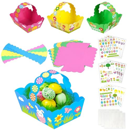 RCYHCY 8 Stück Osterkörbchen, Osterkörbchen Bastelset mit Bunte Osteraufkleber, DIY Osternest, Osterkörbchen Basteln, Osternest Basteln, Osterkörbe zum Befüllen, Ostergeschenke für Kinder
