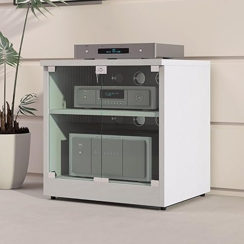Medien-Aufbewahrungsschrank mit Tür, AV-Ständer mit Ablagen für Stereo, CD-Player und Entertainment-Center, kompaktes Eckdesign für platzsparende Aufbewahrung