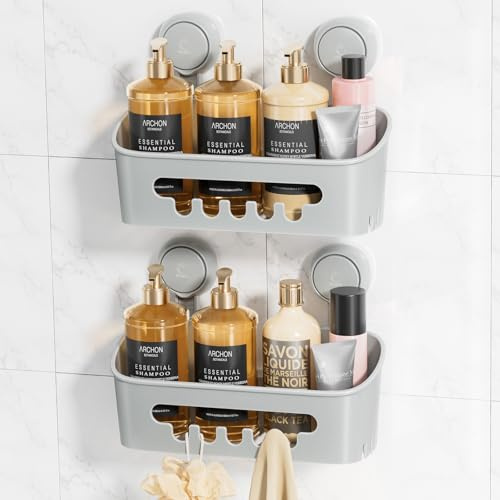 LEVERLOC Suction Shower Caddy Bathroom Basket Shelf Suction Shower Caddy Storage No Drilling Shampoo Holder Removable Powerful Bathroom for Shampoo Toiletries Kitchen Accessories，Blue