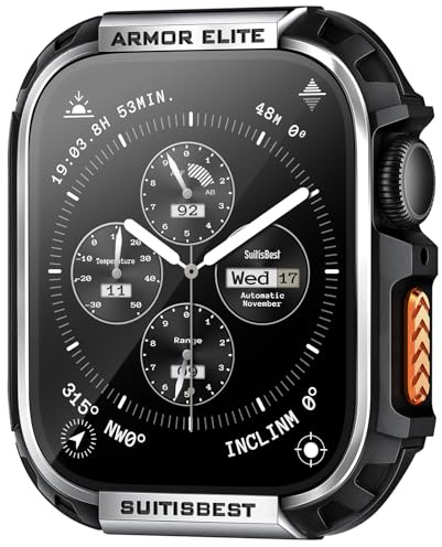 Suitisbest ArmorElite Hülle für Apple Watch 46mm – Robuste Schutzhülle im Metall-Look mit gehärtetem Glas – Kompatibel mit Series 10