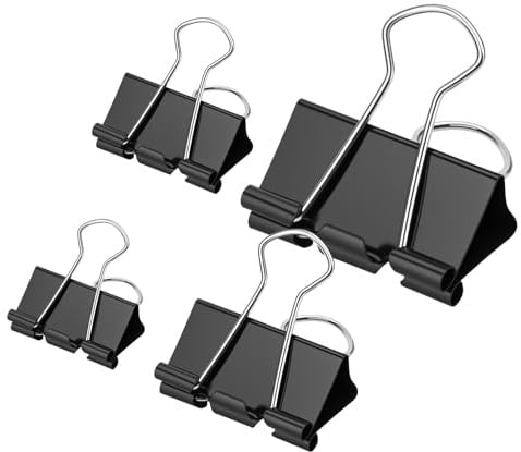 OWLKELA 120 Stück Foldback Klammern, 15/19/25/32mm, Schwarz, Metall | Papierklammern, Metall Binder Clips, Vielzweckklammern für Büro, Schule und Haushalt Organisation von Dokumenten