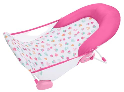 Bright Starts, Disney Baby Minnie Asiento de Baño Plegable de 2 Posiciones, con Soporte Ajustable para Lavabo o Bañera, para Bebés de 0 a 6 Meses y hasta 9 kg, Funda Lavable a Máquina