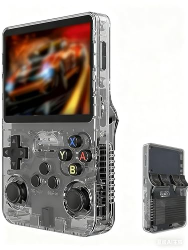 BINZHIGE Keyboy R36S Console de jeux rétro, écran IPS de 3,5, stockage de 128 Go, plus de 21 000 jeux, système Linux (noir translucide 128 G)