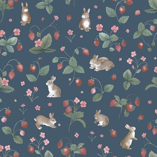 Holden Storybook Bunnies & Berries Cute Soft Nature Inspired Wallpaper Perfect for Nurseries Playrooms Newborns' Walldecoration Navy Blue 14142
