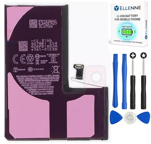 ELLENNE Akku für Apple iPhone 14 Pro, 3200 mAh, mit Schraubendreher-Set | Akku für iPhone 14 Pro, 3200 mAh, mit Werkzeugset zur Demontage