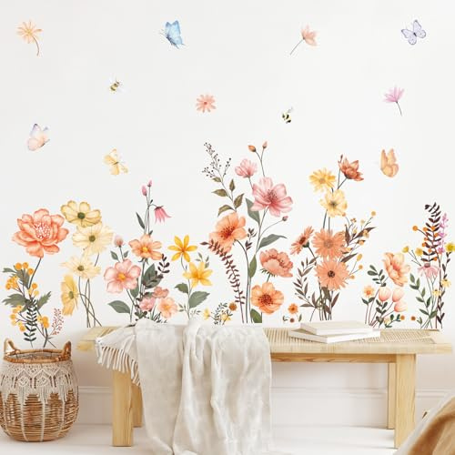 SHUCHING Wandtattoo Blumen Boho | Wandsticker Wildblumen Aquarell, Selbstklebend Wandaufkleber für Wohnzimmer Schlafzimmer Sofa Hindergrund