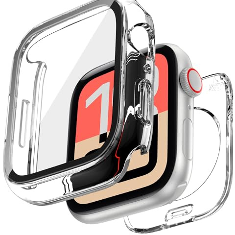HWeggo [2 in 1] für wasserdichte Apple Watch Displayschutzhülle 40 mm SE 3 Generation/SE 2 Generation/SE/Serie 6/5/4 Zubehör, 360°-Schutzhülle aus gehärtetem Glas, Stoßfänger (transparent)