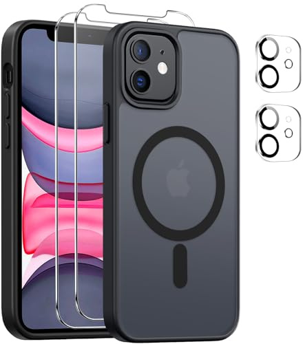Czyoa Coque Magnétique pour iPhone 11 avec 2 Pièces Verre Trempé Protection Écran + 2 Protections pour caméras, Anti-Rayures, Anti-Dérapante, Etui de Noir TPU Protection iPhone 11