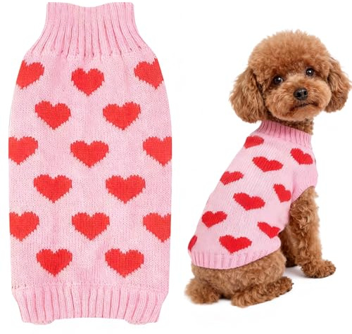 Hundepullover Herz Warme Hundepullover Kleine Hunde Valentinstag Hund Pullover Rosa Gestricktes Hundepulli Katzenpullover Weicher Hundekleidung M